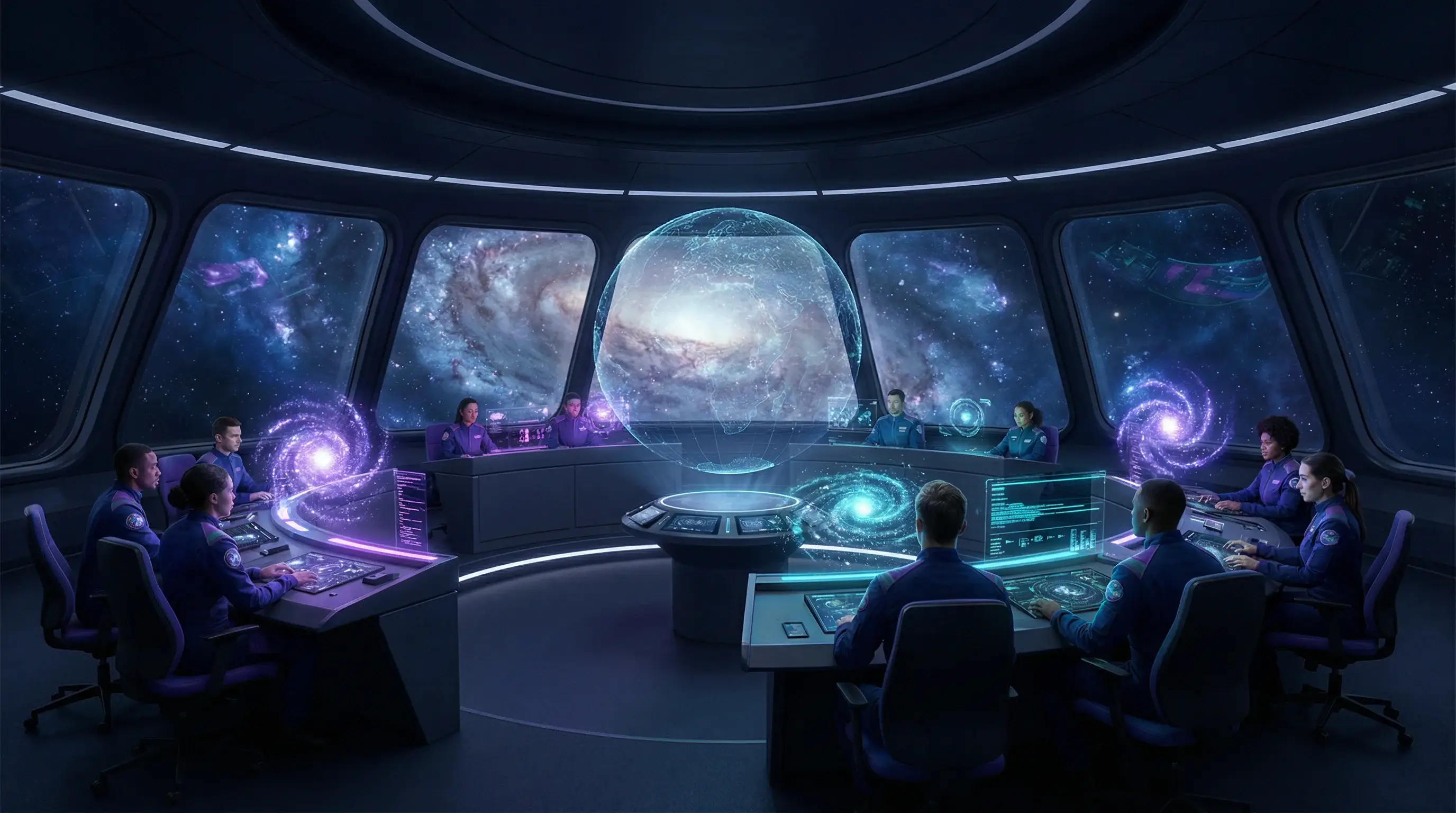 万博体育 团队在太空指挥中心工作